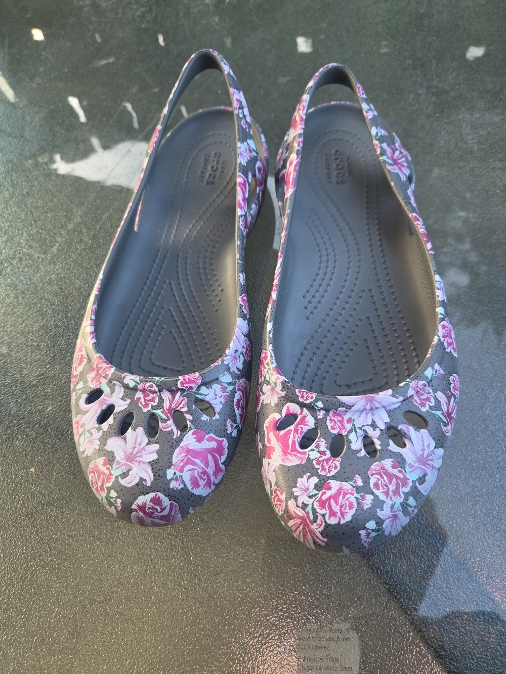 Women's Floral Slingback Croc  Flats - Pink on Gray